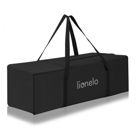 Patut pliant, Lionelo, Laura, 102 x 74 cm, Cu doua nivele, Functie de tarc, Cu roti, Include salteluta si geanta de transport, Pereti din plasa, Deschidere laterala, Pana la 15 kg, 0 luni +, Negru [21]