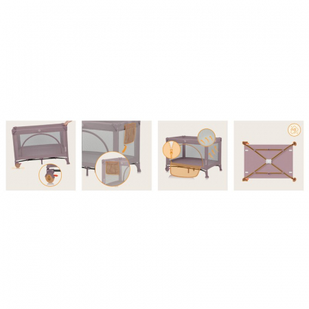 Patut pliant, Lionelo, Laura, 102 x 74 cm, Cu doua nivele, Functie de tarc, Cu roti, Include salteluta si geanta de transport, Pereti din plasa, Deschidere laterala, Pana la 15 kg, 0 luni +, Roz [23]