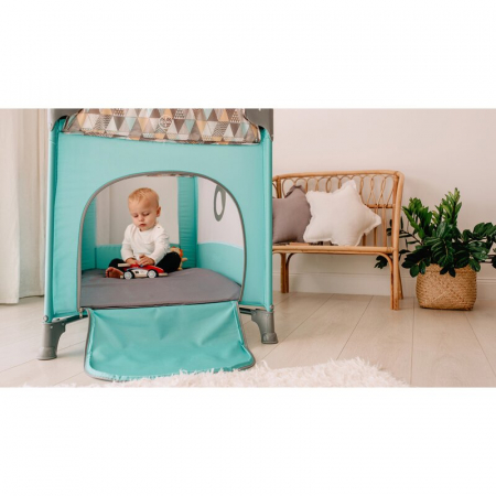 Patut pliant, Lionelo, Stefi, Cu un nivel, Cu intrare laterala cu fermoar, 2 roti, 120x60 cm, Conform cu standardul european de securitate EN 716, Albastru [14]