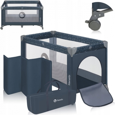 Patut pliant, Lionelo, Stefi, Cu un nivel, Cu intrare laterala cu fermoar, 2 roti, 120x60 cm, Conform cu standardul european de securitate EN 716, Albastru [2]