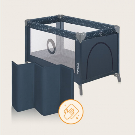 Patut pliant, Lionelo, Stefi, Cu un nivel, Cu intrare laterala cu fermoar, 2 roti, 120x60 cm, Conform cu standardul european de securitate EN 716, Albastru [5]