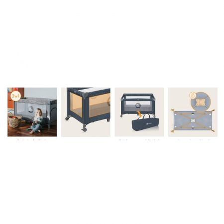 Patut pliant, Lionelo, Stefi, Cu un nivel, Cu intrare laterala cu fermoar, 2 roti, 120x60 cm, Conform cu standardul european de securitate EN 716, Albastru [26]