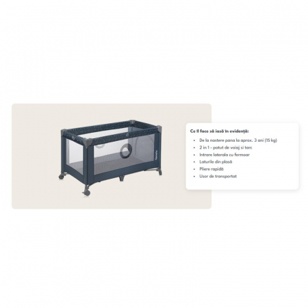 Patut pliant, Lionelo, Stefi, Cu un nivel, Cu intrare laterala cu fermoar, 2 roti, 120x60 cm, Conform cu standardul european de securitate EN 716, Albastru [27]