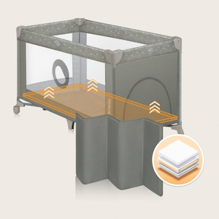 Patut pliant, Lionelo, Stefi, Cu un nivel, Cu intrare laterala cu fermoar, 2 roti, 120x60 cm, Conform cu standardul european de securitate EN 716, Bej [9]