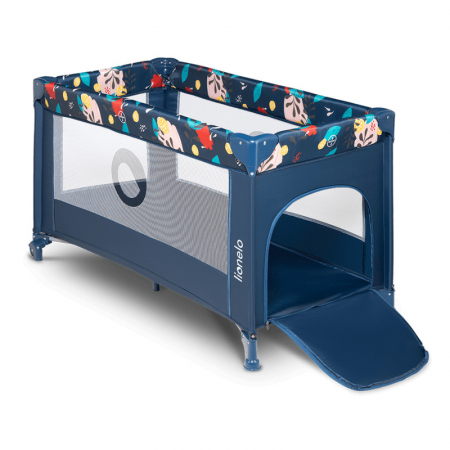 Mobilier si Lenjerie - Patut pliant, Lionelo, Stefi, Cu un nivel, Cu intrare laterala cu fermoar, 2 roti, 120x60 cm, Conform cu standardul european de securitate EN 716, Blue Navy