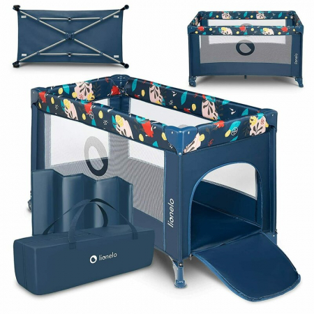 Patut pliant, Lionelo, Stefi, Cu un nivel, Cu intrare laterala cu fermoar, 2 roti, 120x60 cm, Conform cu standardul european de securitate EN 716, Blue Navy [2]