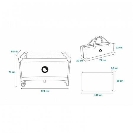 Patut pliant, Lionelo, Stefi, Cu un nivel, Cu intrare laterala cu fermoar, 2 roti, 120x60 cm, Conform cu standardul european de securitate EN 716, Grey [18]