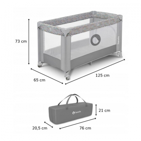 Patut pliant, Lionelo, Stefi, Cu un nivel, Cu intrare laterala cu fermoar, 2 roti, 120x60 cm, Conform cu standardul european de securitate EN 716, Grey [11]