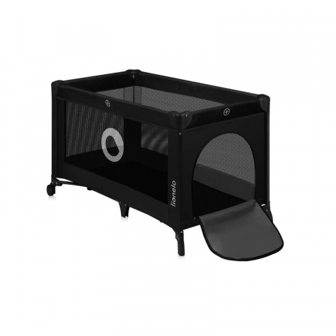Mobilier si Lenjerie - Patut pliant, Lionelo, Stefi, Cu un nivel, Cu intrare laterala cu fermoar, 2 roti, 120x60 cm, Conform cu standardul european de securitate EN 716, Negru