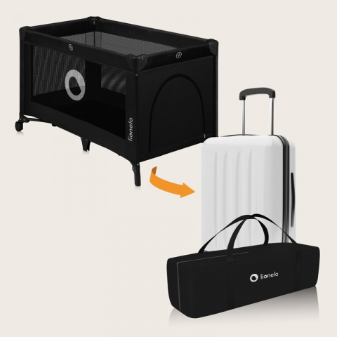 Patut pliant, Lionelo, Stefi, Cu un nivel, Cu intrare laterala cu fermoar, 2 roti, 120x60 cm, Conform cu standardul european de securitate EN 716, Negru [8]