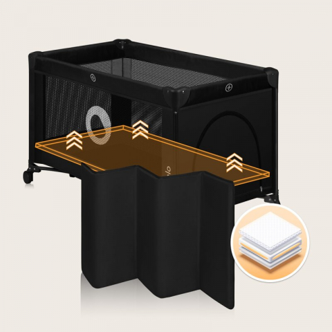 Patut pliant, Lionelo, Stefi, Cu un nivel, Cu intrare laterala cu fermoar, 2 roti, 120x60 cm, Conform cu standardul european de securitate EN 716, Negru [6]