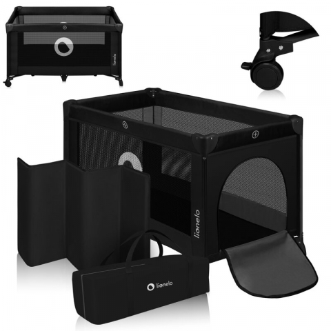 Patut pliant, Lionelo, Stefi, Cu un nivel, Cu intrare laterala cu fermoar, 2 roti, 120x60 cm, Conform cu standardul european de securitate EN 716, Negru [2]