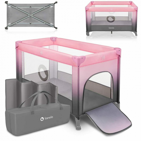 Patut pliant, Lionelo, Stefi, Cu un nivel, Cu intrare laterala cu fermoar, 2 roti, 120x60 cm, Conform cu standardul european de securitate EN 716, Roz Ombre [2]