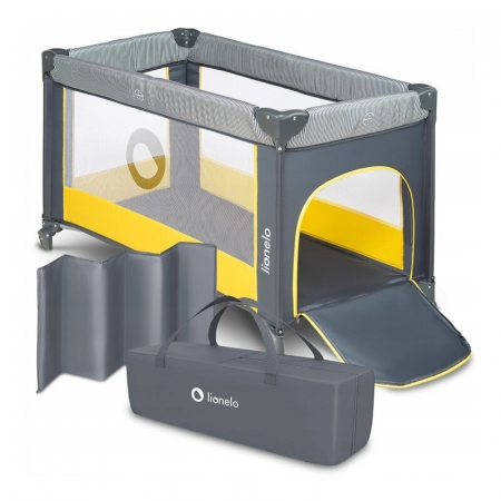 Patut pliant, Lionelo, Stefi, Cu un nivel, Cu intrare laterala cu fermoar, 2 roti, 120x60 cm, Conform cu standardul european de securitate EN 716, Yellow Lemon [3]