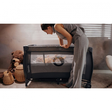 Patut pliant, Lionelo, Stefi Plus, Cu doua nivele, Cu intrare laterala cu fermoar, 2 roti, 120 x 60 cm, Conform cu standardul european de securitate EN 716, Bej [25]