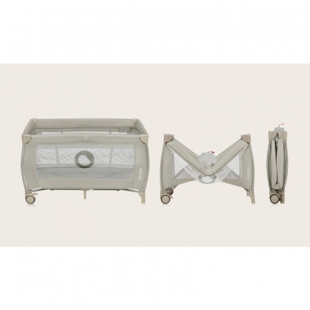 Patut pliant, Lionelo, Stefi Plus, Cu doua nivele, Cu intrare laterala cu fermoar, 2 roti, 120 x 60 cm, Conform cu standardul european de securitate EN 716, Bej [12]