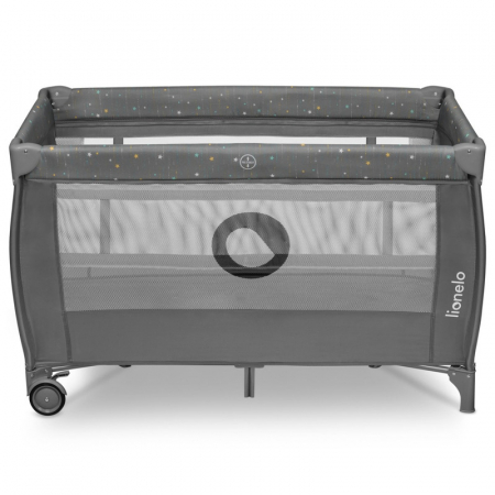 Mobilier si Lenjerie - Patut pliant, Lionelo, Stefi Plus, Cu doua nivele, Cu intrare laterala cu fermoar, 2 roti, 120 x 60 cm, Conform cu standardul european de securitate EN 716, Gri/ Multicolor