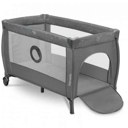 Patut pliant, Lionelo, Stefi Plus, Cu doua nivele, Cu intrare laterala cu fermoar, 2 roti, 120 x 60 cm, Conform cu standardul european de securitate EN 716, Gri/ Multicolor [2]