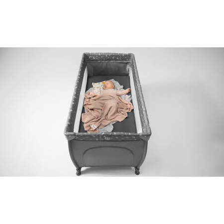 Patut pliant, Lionelo, Stefi Plus, Cu doua nivele, Cu intrare laterala cu fermoar, 2 roti, 120 x 60 cm, Conform cu standardul european de securitate EN 716, Roz/Galben [15]