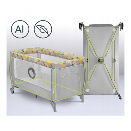 Patut pliant, Lionelo, Stefi Plus, Cu doua nivele, Cu intrare laterala cu fermoar, 2 roti, 120 x 60 cm, Conform cu standardul european de securitate EN 716, Roz/Galben [16]