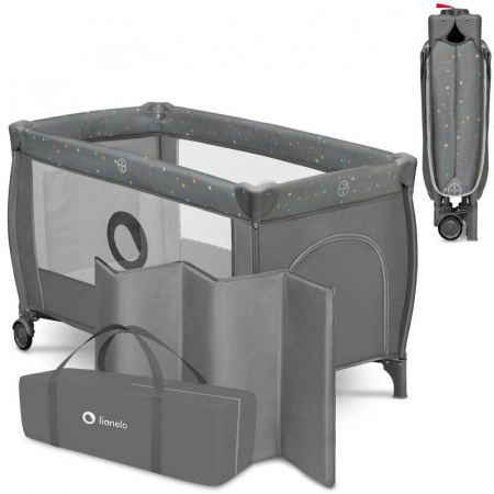 Patut pliant, Lionelo, Stefi Plus, Cu doua nivele, Cu intrare laterala cu fermoar, 2 roti, 120 x 60 cm, Conform cu standardul european de securitate EN 716, Roz [28]