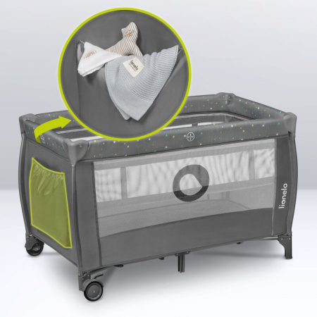 Patut pliant, Lionelo, Stefi Plus, Cu doua nivele, Cu intrare laterala cu fermoar, 2 roti, 120 x 60 cm, Conform cu standardul european de securitate EN 716, Verde Olive [19]