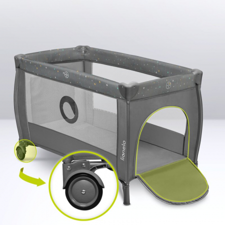 Patut pliant, Lionelo, Stefi Plus, Cu doua nivele, Cu intrare laterala cu fermoar, 2 roti, 120 x 60 cm, Conform cu standardul european de securitate EN 716, Verde Olive [22]