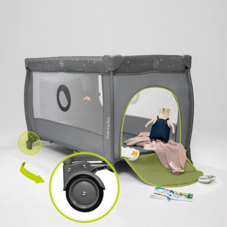 Patut pliant, Lionelo, Stefi Plus, Cu doua nivele, Cu intrare laterala cu fermoar, 2 roti, 120 x 60 cm, Conform cu standardul european de securitate EN 716, Verde Olive [23]