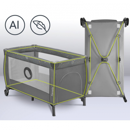 Patut pliant, Lionelo, Stefi Plus, Cu doua nivele, Cu intrare laterala cu fermoar, 2 roti, 120 x 60 cm, Conform cu standardul european de securitate EN 716, Verde Olive [18]