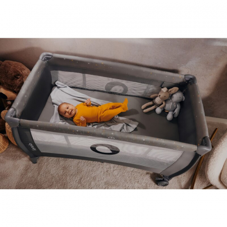 Patut pliant, Lionelo, Stefi Plus, Cu doua nivele, Cu intrare laterala cu fermoar, 2 roti, 120 x 60 cm, Conform cu standardul european de securitate EN 716, Verde Olive [31]