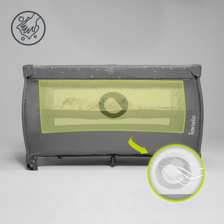 Patut pliant, Lionelo, Stefi Plus, Cu doua nivele, Cu intrare laterala cu fermoar, 2 roti, 120 x 60 cm, Conform cu standardul european de securitate EN 716, Verde Olive [21]