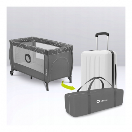 Patut pliant, Lionelo, Stefi Plus, Cu doua nivele, Cu intrare laterala cu fermoar, 2 roti, 120x60 cm, Conform cu standardul european de securitate EN 716, Gri [11]