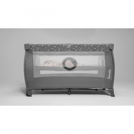 Patut pliant, Lionelo, Stefi Plus, Cu doua nivele, Cu intrare laterala cu fermoar, 2 roti, 120x60 cm, Conform cu standardul european de securitate EN 716, Gri [9]