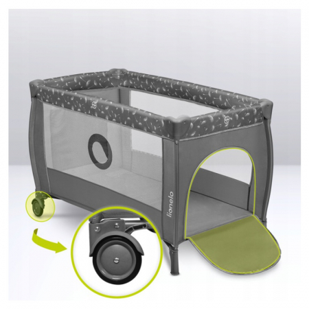 Patut pliant, Lionelo, Stefi Plus, Cu doua nivele, Cu intrare laterala cu fermoar, 2 roti, 120x60 cm, Conform cu standardul european de securitate EN 716, Gri [17]