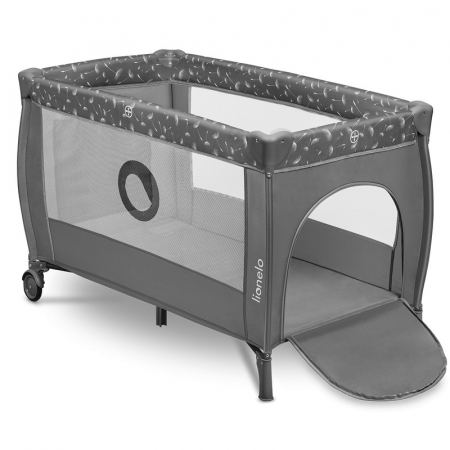 Patut pliant, Lionelo, Stefi Plus, Cu doua nivele, Cu intrare laterala cu fermoar, 2 roti, 120x60 cm, Conform cu standardul european de securitate EN 716, Gri [2]