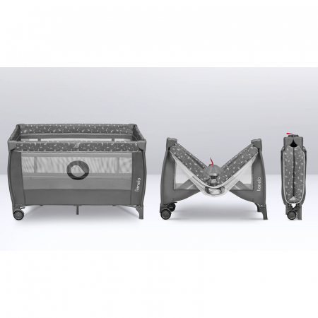 Patut pliant, Lionelo, Stefi Plus, Cu doua nivele, Cu intrare laterala cu fermoar, 2 roti, 120x60 cm, Conform cu standardul european de securitate EN 716, Gri [14]