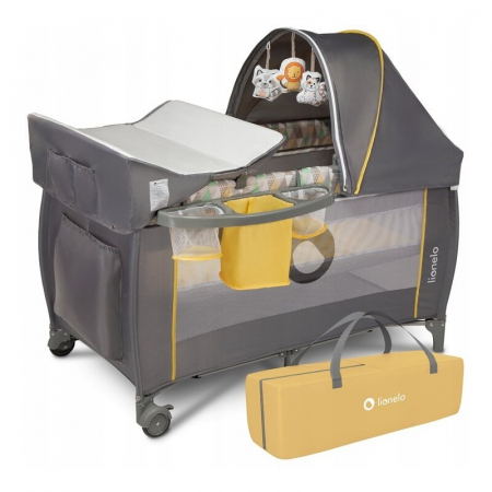 Patut pliant, Lionelo, Sven Plus, 120x60 cm, Cu doua nivele, Cu arcada jucarii, masuta de infasat  vibratii, melodii, conform cu standardele europeane de securitate EN716 si EN12221, Yellow Scandi [2]