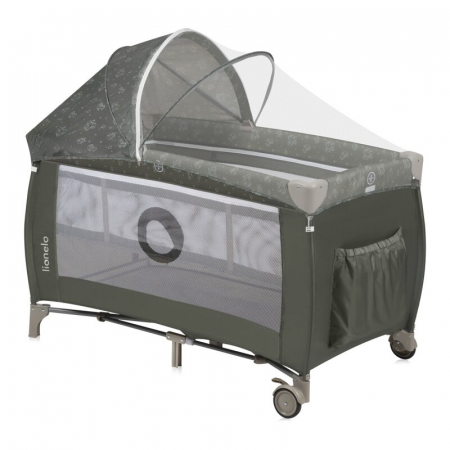 Patut pliant, Lionelo, Sven Plus, 120x60 cm, Cu doua nivele, Cu arcada jucarii, masuta de infasat, vibratii, melodii, conform cu standardele europeane de securitate EN716 si EN12221, Bej Olive [2]