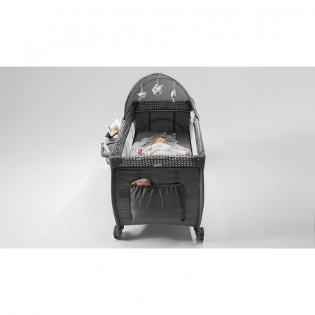 Patut pliant, Lionelo, Sven Plus, 120x60 cm, Cu doua nivele, Cu arcada jucarii, masuta de infasat, vibratii, melodii, conform cu standardele europeane de securitate EN716 si EN12221, Turcoaz/Gri [13]
