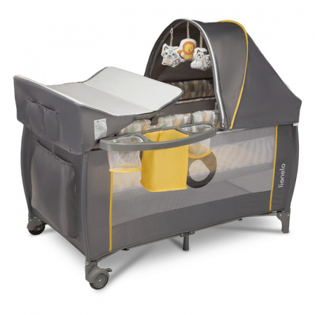 Mobilier si Lenjerie - Patut pliant, Lionelo, Sven Plus, 120x60 cm, Cu doua nivele, Cu arcada jucarii, masuta de infasat  vibratii, melodii, conform cu standardele europeane de securitate EN716 si EN12221, Yellow Scandi