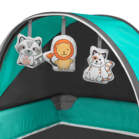 Patut pliant, Lionelo, Sven Plus, 120x60 cm, Cu doua nivele, Cu arcada jucarii, masuta de infasat, vibratii, melodii, conform cu standardele europeane de securitate EN716 si EN12221, Turcoaz/Gri [8]