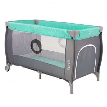 Patut pliant, Lionelo, Sven Plus, 120x60 cm, Cu doua nivele, Cu arcada jucarii, masuta de infasat, vibratii, melodii, conform cu standardele europeane de securitate EN716 si EN12221, Turcoaz/Gri [6]