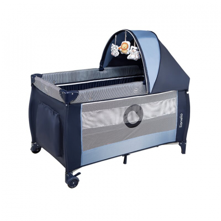Patut pliant, Lionelo, Sven Plus, 120x60 cm, Cu doua nivele, Cu arcada jucarii, masuta de infasat, vibratii, melodii, conform cu standardele europeane de securitate EN716 si EN12221, Blue Navy [7]