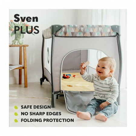 Patut pliant, Lionelo, Sven Plus, 120x60 cm, Cu doua nivele, Cu arcada jucarii, masuta de infasat, vibratii, melodii, conform cu standardele europeane de securitate EN716 si EN12221, Turcoaz/Gri [28]