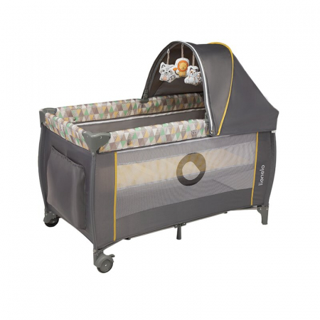 Patut pliant, Lionelo, Sven Plus, 120x60 cm, Cu doua nivele, Cu arcada jucarii, masuta de infasat  vibratii, melodii, conform cu standardele europeane de securitate EN716 si EN12221, Yellow Scandi [4]