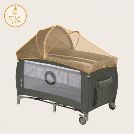 Patut pliant, Lionelo, Sven Plus, 120x60 cm, Cu doua nivele, Cu arcada jucarii, masuta de infasat, vibratii, melodii, conform cu standardele europeane de securitate EN716 si EN12221, Bej Olive [11]