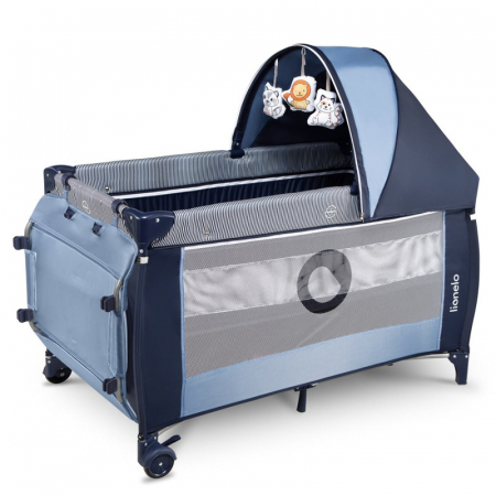 Patut pliant, Lionelo, Sven Plus, 120x60 cm, Cu doua nivele, Cu arcada jucarii, masuta de infasat, vibratii, melodii, conform cu standardele europeane de securitate EN716 si EN12221, Blue Navy [2]