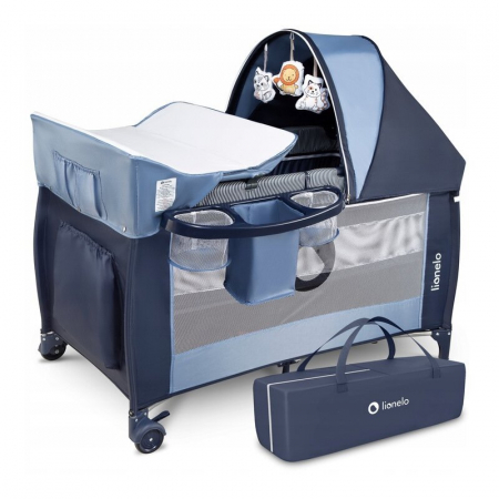 Patut pliant, Lionelo, Sven Plus, 120x60 cm, Cu doua nivele, Cu arcada jucarii, masuta de infasat, vibratii, melodii, conform cu standardele europeane de securitate EN716 si EN12221, Blue Navy [5]
