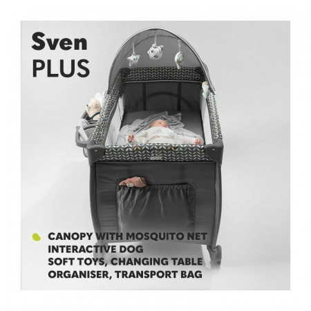 Patut pliant, Lionelo, Sven Plus, 120x60 cm, Cu doua nivele, Cu arcada jucarii, masuta de infasat, vibratii, melodii, conform cu standardele europeane de securitate EN716 si EN12221, Turcoaz/Gri [26]