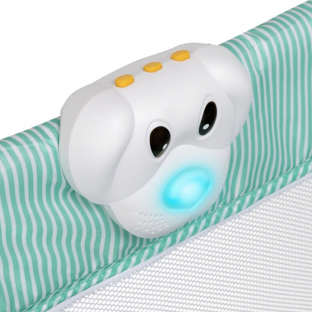 Patut pliant, Lionelo, Sven Plus, 120x60 cm, Cu doua nivele, Cu arcada jucarii, masuta de infasat, vibratii, melodii, conform cu standardele europeane de securitate EN716 si EN12221, Turcoaz/Gri [10]